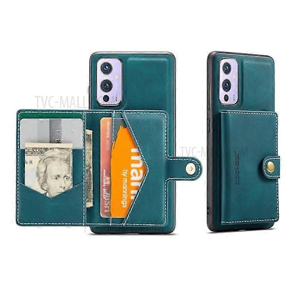 JEEHOOD Magnetisk Plånbok Avtagbar 2-i-1 Design Läderbelagt TPU-skal Kompatibelt med OnePlus 9 (EU / US Version) Green