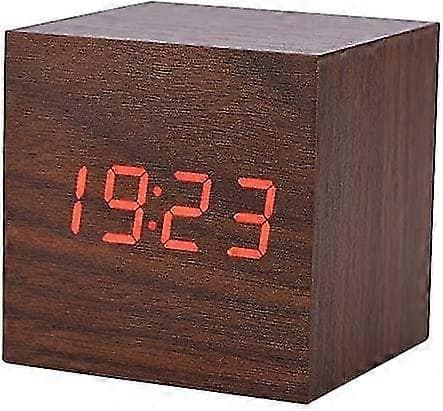 LED Skrivbordsklocka Väckarklocka Morgonklocka Digital Kub/rektangulär/triangulär Datum Temperaturvisning Med Digital Reseväckarklocka (valnötskub)