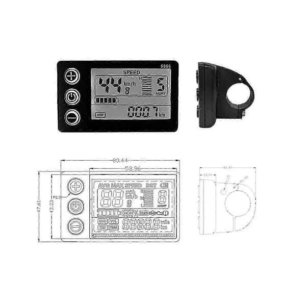 S866 Kontrollerpanel Dashboard+36V 350W Sinusbølge Kontroller Elektrisk Cykel LCD Display til E-cykel