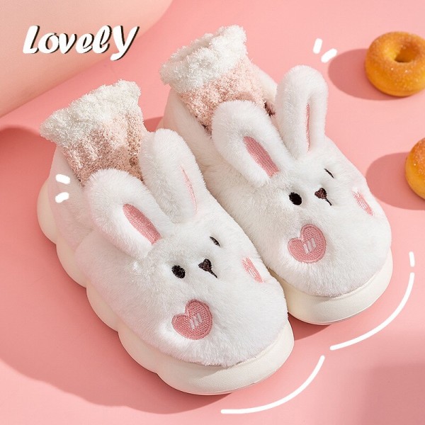 Rabbit Tofflor Hem Kawaii Skor Dam Kanin Fluffiga Tofflor Vinter inomhussandaler Korta stövlar Gray 36-37