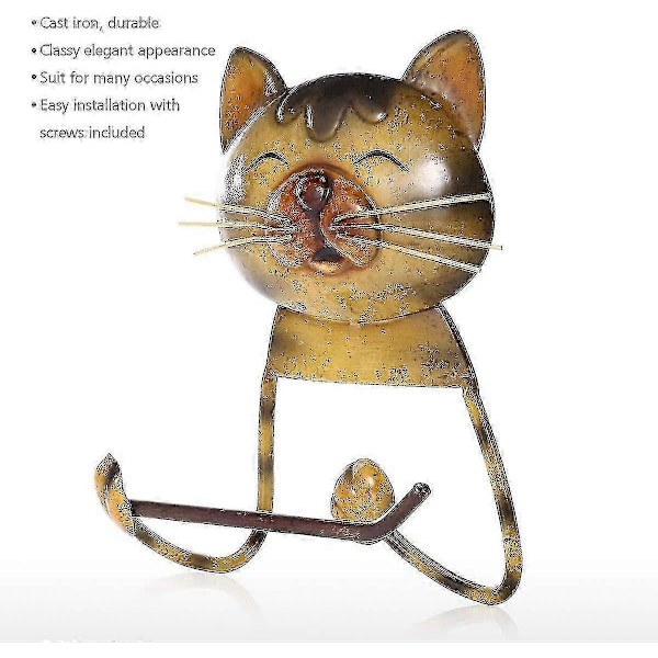 Toalettpappershållare i gjutjärn med kattmotiv, väggmonterad