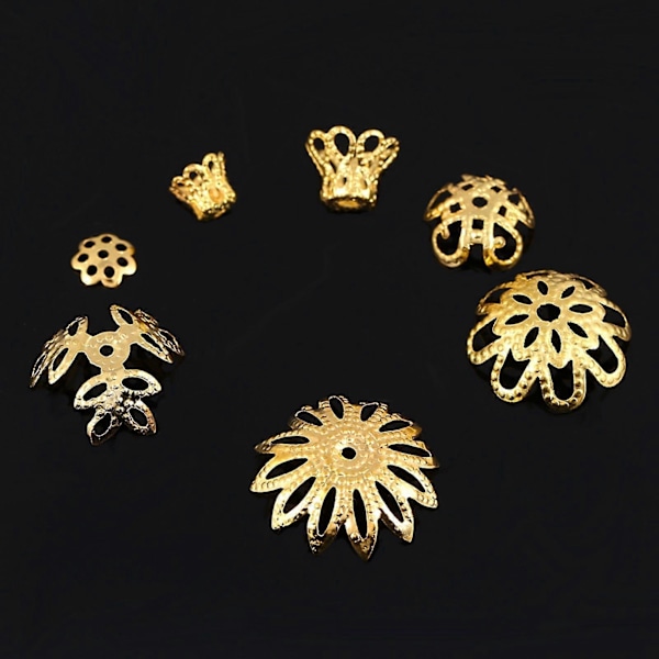 300 st 7 Storlekar Blomformade Distanspärlhattar Smyckestillverkning Metalltillbehör (Guld)
