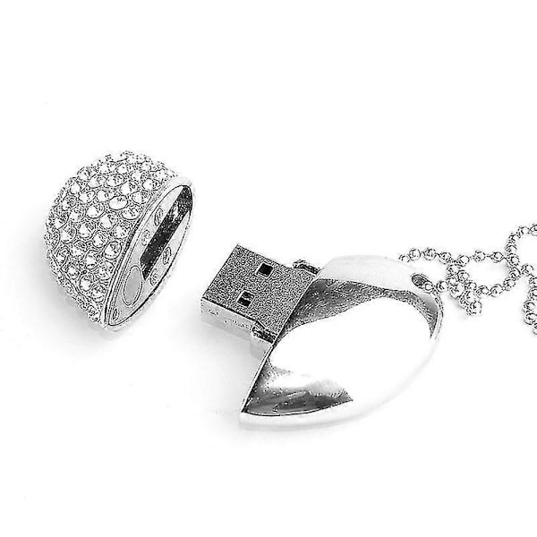 Hjerteformet Diamant USB Flash Drive (sølv 32gb), Avanceret Hjerte Diamant Højhastigheds USB 3.0 Flash Data Storage Drive Memory Pen Stick Flash Drive-ZZ