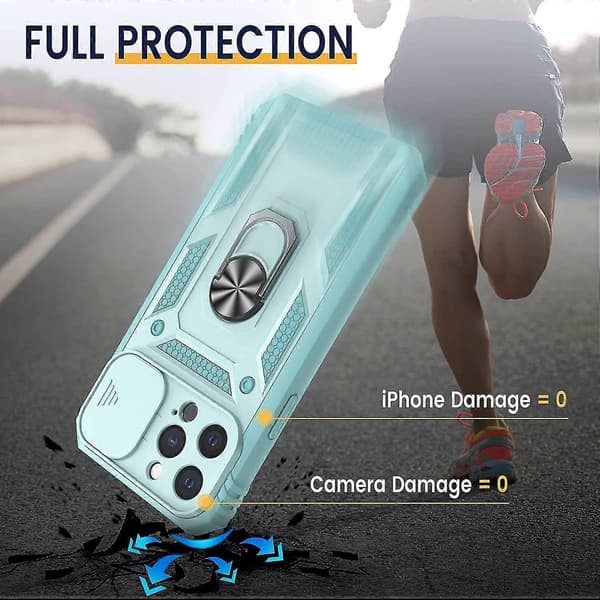 Etui til iPhone 13 Pro Max Stand Etui med Skydende Kameradæksel - Grå Grøn