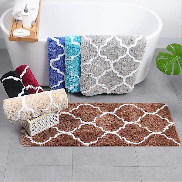 Marokkansk Trellis Mønster Måtte Skridsikker Absorberende Tyk Blød Mikrofiber Bademåtte Dørmåtte Tæppe til Badeværelse Køkken (18\" x 47\", Grå)