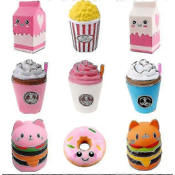 2 st Vita Mjölkkartong Antistress Relief Squishy Leksak, Pommes Frites, Mjölkte, Hamburgare, Tårta