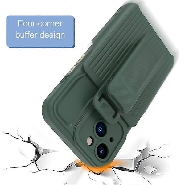 Explorer Series Kompatibelt För iPhone 13 Bakre Klämma Ställ Design PC + TPU Telefonskyddsfodral Fallsäkert Skal LightGreen
