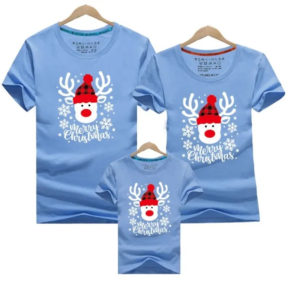 Jul T-shirt 3-delat set Jul familj matchande T-shirt bomull mor-dotter far son topp T-shirt Julklapp blue Dad 5XL