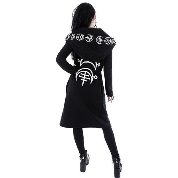 Kvinnor Gothic Snygg Punk Hooded Loose Jacka Ytterkläder Långärmad öppen främre kappa Halloween 3XL