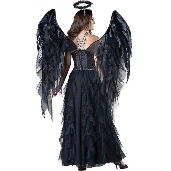 Useita Carnival Halloween Lady Deluxe Dark Angel -asu Fallen Demonic Feather Halo Wings Roolipeli Cosplay Fancy Juhlamekko Black 01 L