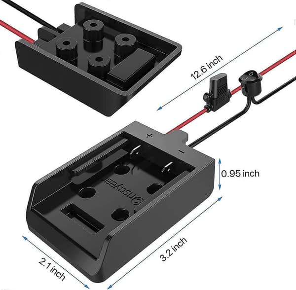 Strømhjuladapter med sikring og bryter, sikker batteriadapter for Dewalt 20v litiumbatteri