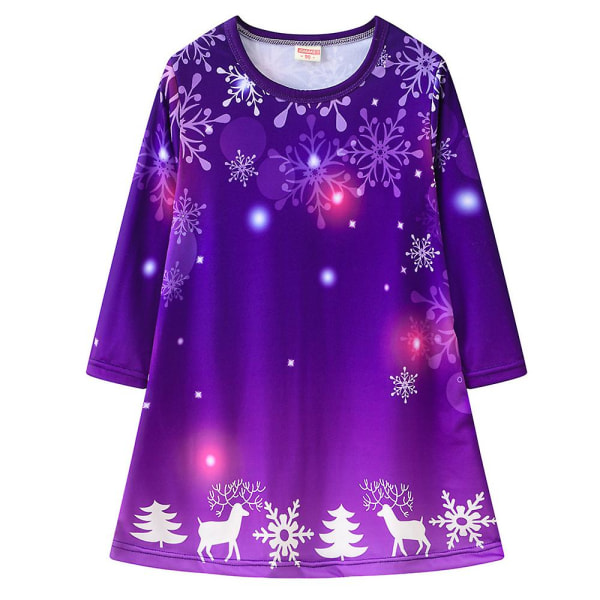 Jul Toddler Barn Flickor Casual långärmad tunikaklänning Printed lekkläder Fest Lösa Longline Toppar Klänningar Purple B 4-5 Years