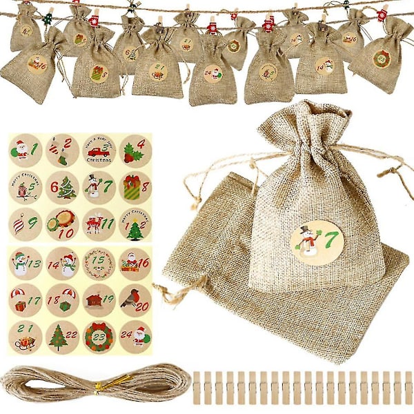 24 dagars jul-adventskalenderväskorsadventskalenderpresentpåsar Gör-det-själv set Pappersdekaler Gör-det-själv-julutsmyckningar med klämmor Styles 2