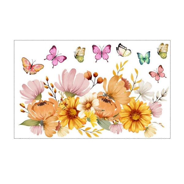 Färgglada Blommor Fjärilar Toalettdekal Avtagbar Självhäftande Vattentät PVC Vardagsrum Väggkonst Badrum Toalettlock Dekoration
