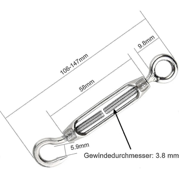 6 Stykker Wirestrammer Strekkfisk Krok Øye Strekkskrue Wirestrammer Rustfritt Stål Strammersett For Kraftig Justerbar (m4) A-ZZY
