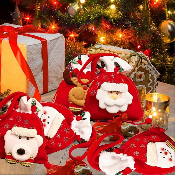 4-pack julklappspåsar, presentpåsar med dragsko
