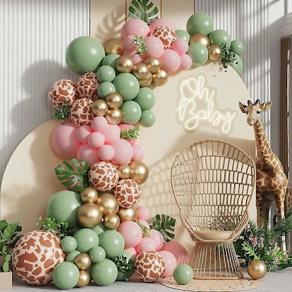 Dyremønstret Pink Salviegrøn Ballon Guirlande Bue Sæt 145 stk. Jungle Fødselsdag Pige Skov Baby Shower Wild One Dekoration til Giraf Safari Fest Tilbehør