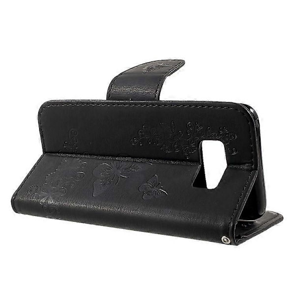 Kompatibelt för Samsung Galaxy S8 Präglat Fjärilsblommor Plånbok Läderfodral Ställ Black