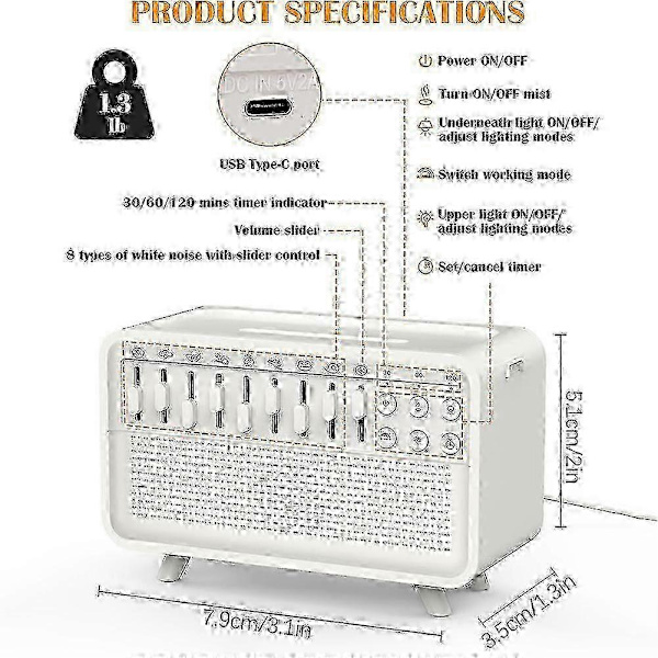 Smart White Noise Maskine med Bluetooth & Natlys, Echo Flame Aroma Diffuser Søvnhjælp Lyd Ny
