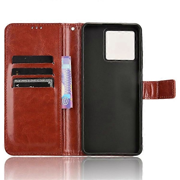 Kompatibel for ZTE Blade V50 Vita Lærdeksel med Stropp Telefon Lommebok Stativ Veske Brown