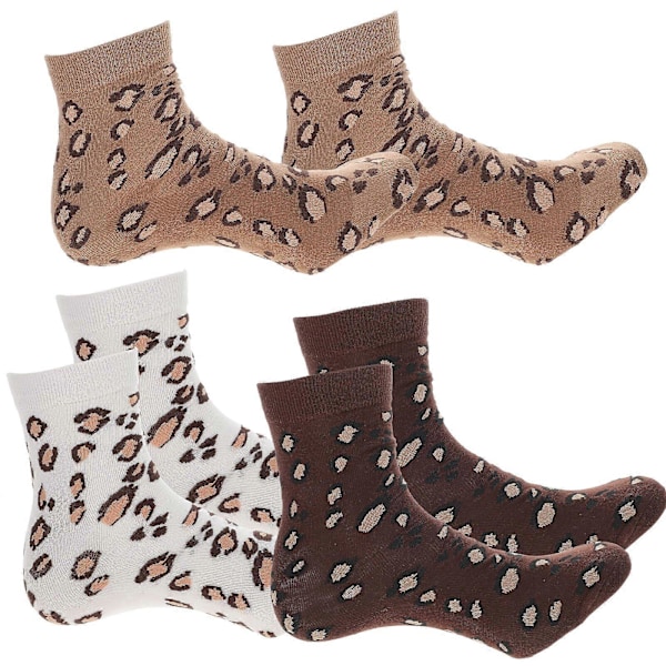 3 Par Höst Vinter Varma Strumpor Leopard Mellanhöga Strumpor Tjocka Strumpor för Flickor Kvinnor (mörkbrun, Khaki, vit, 1 Par Var)