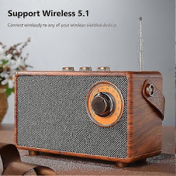 Retro FM Radio Kannettava Puinen Bluetooth Radio Bassokaiutin Handsfree MP3-soitin Tukee USB/TF-korttia
