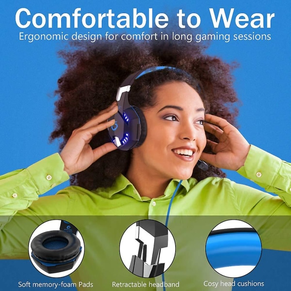 Spelheadset för Ps5 Ps4 PC Xbox One, Surround Sound Over Ear-hörlurar med mikrofon, ledljus