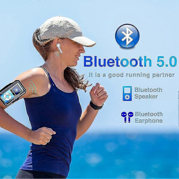 MP3-spiller med Bluetooth 5.0, musikkspiller med 32GB TF-kort, FM, øretelefoner, bærbar HiFi-musikkavspilling