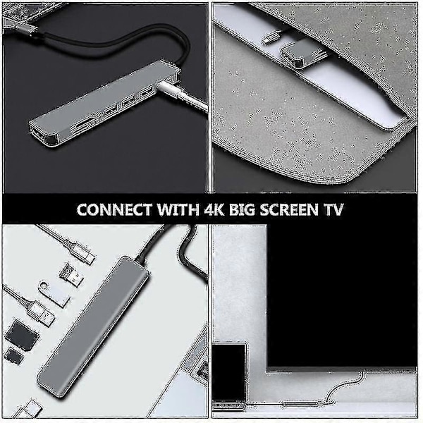 7 Porte USB Hub Slots Video Output Multifunktionel Data Hub Til Laptop