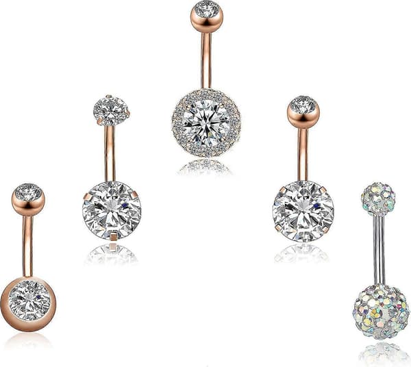 5 stk 14G navlepiercinger i rustfritt stål for kvinner jenter navleringer CZ kroppspiercing