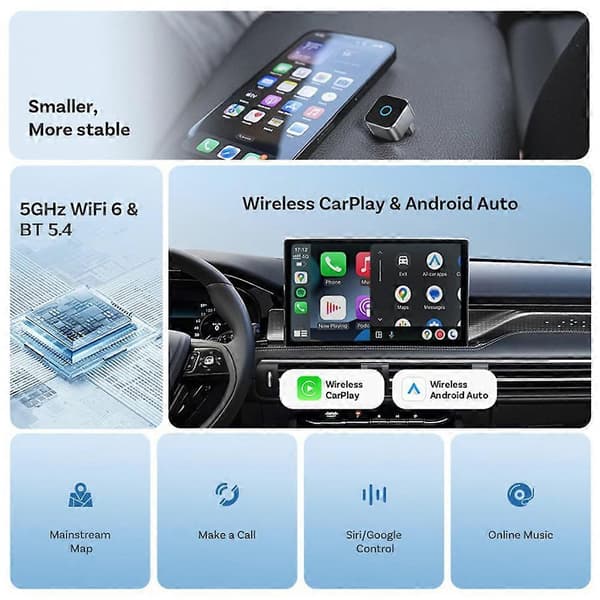 2 i 1 Trådløs CarPlaya Androids Auto Dongle Hurtig Auto-Tilslutning Plug Play Opsætning Biltilbehør