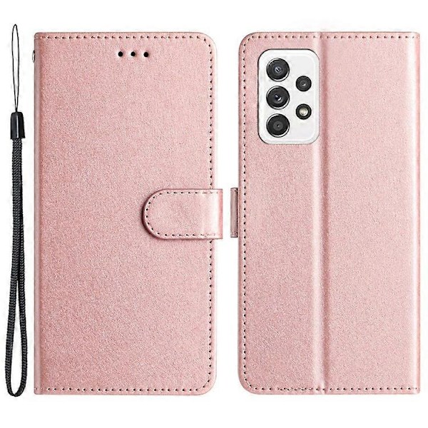 Kompatibelt för Samsung Galaxy A33 5G PU Läder Plånboksfodral med Ställ Silkesstruktur Flipfodral med Handrem PinkGold