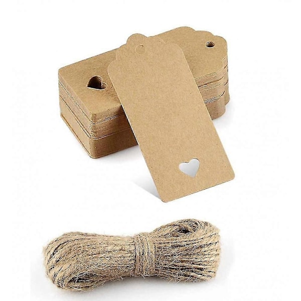 Kraftpapir Gavemerkelapper 100 stk Brune Gavemerkelapper For Håndverk Og Jul Nydelig Hul Hjerte Bryllupsgave Navnelapper VXJ