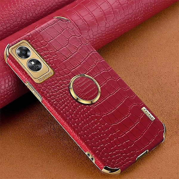 Yhteensopiva Oppo A17 4G Sormusjalusta Puhelinkotelo Tarkka Aukko Nahkapäällysteinen TPU Galvanoidulla Suojakuori Red