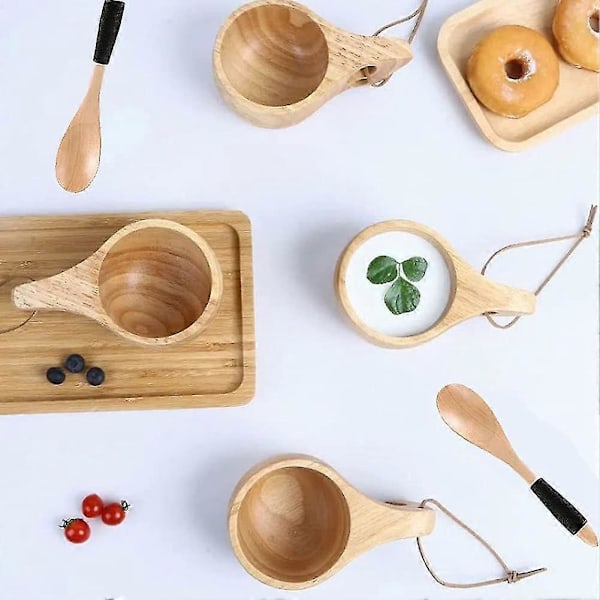 2-pack Nordisk stil träkopp Kuksa-kopp Bärbar utomhuscamping Dryckeskopp Träkaffekopp med