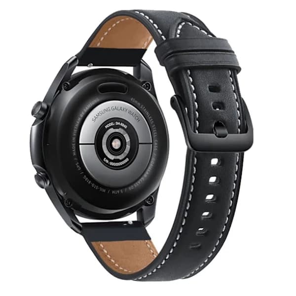 Højkvalitets 22 mm ægte læderrem til Samsung Galaxy Watch3 45 mm, sort, 22 cm