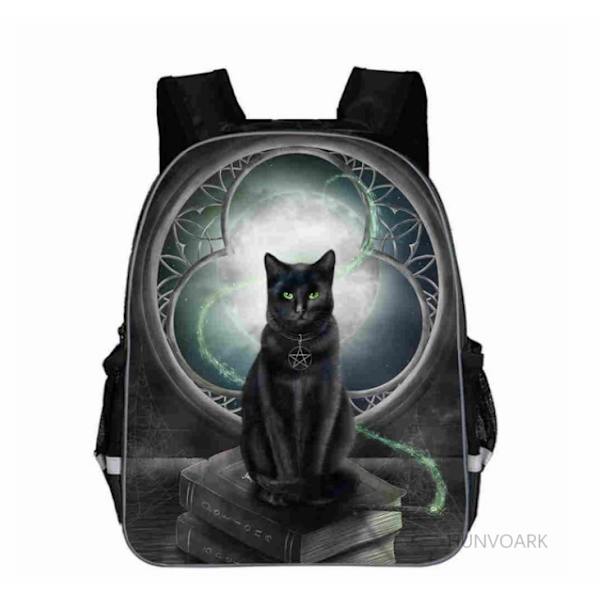Uusi Musta Kissa Reppu Eläin Gothic Moon Phase Casual koululaukut Taaperot Pojat Tytöt Teini Khaki 13 inch