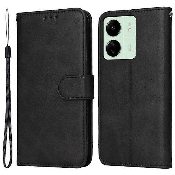 Kompatibelt Skal för Xiaomi Redmi 13C Stöttåligt PU Läder Telefonskal Kalvtextur Black