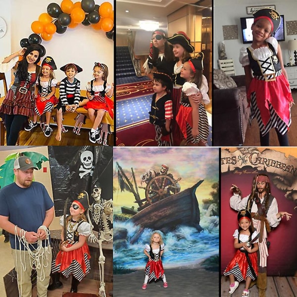 Pirate Cosplay -mekko tytöille, jossa on puhvihihat ja kaulakorutarvikkeet 1 M(5-6Y)