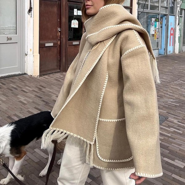 Muoti yksirivinen tupsuhuivi takki Vapaa-ajan paksu pitkähihainen takki syksyn talveksi Cafe XL