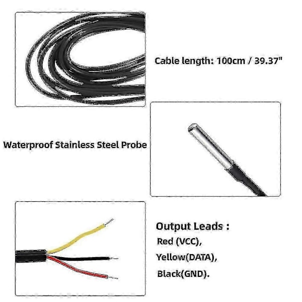 10 stk. Vandtæt DS18b20 Temperatursensor, Digital Temperatur Termisk Kabel Temperatur (-55- +