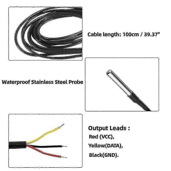 10 stk. Vanntett DS18b20 Temperatursensor, Digital Temperatur Termisk Kabel Temperatur (-55- +