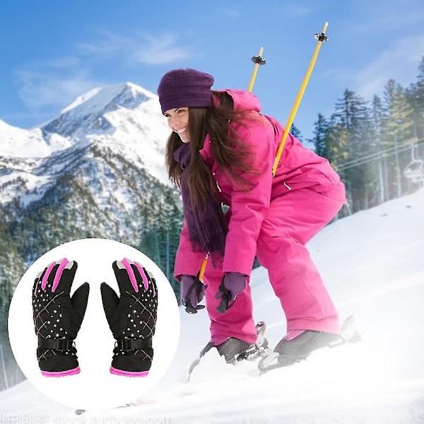 Nya skidhandskar för damer plus fleece tjocka vintervarma handskar utomhussporter Black