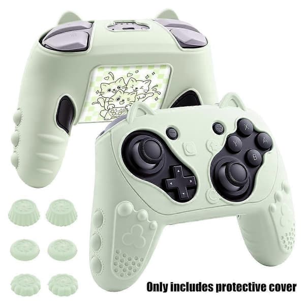 Silikonbeskyttelsesdeksel for Switch2Pro-kontroller, søtt katteøredesign Green cat