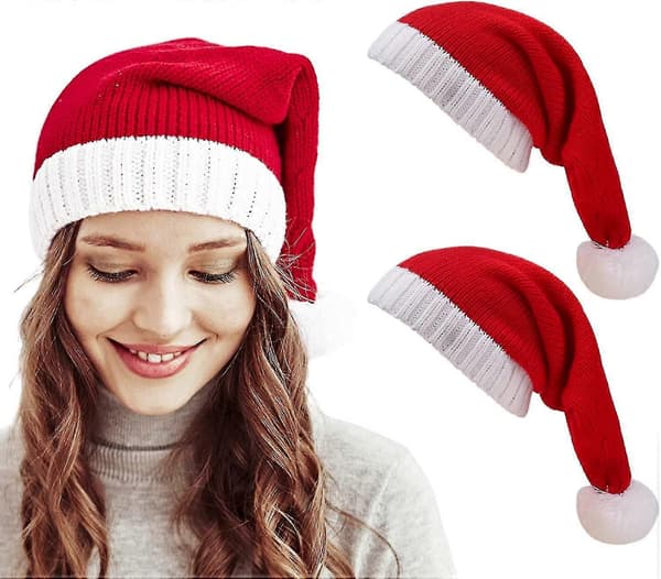 2 st Tomteluva Julmössa Julparty Mössa Röd Stickad Strumpmössa Skull Cap