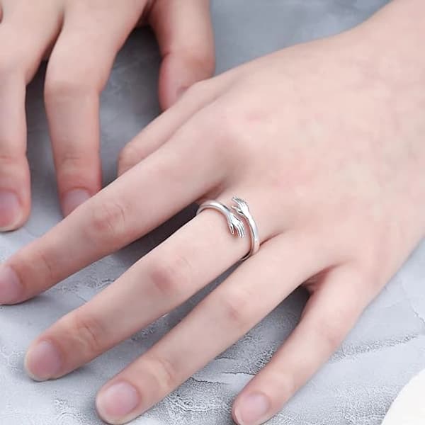 Kramring, 925 Sterling Silver Kramringar för kvinnor Flickor Silverkram Öppna händer Löftesring Smycken Kram Händer Herrringar Par Vigselringar Allti...