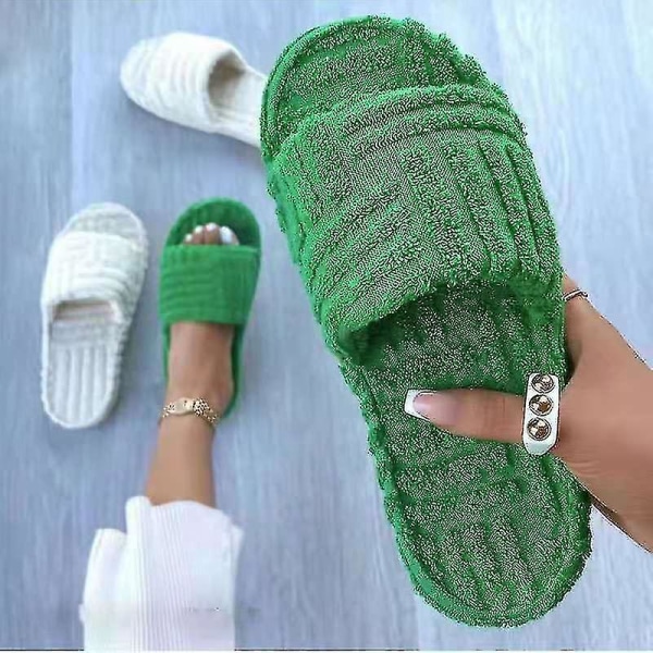 Terry Toweling Slider Tossut Naisten Tytöille Slip-on Pehmokengät Kotitalouksien Talvitarvike Green 36