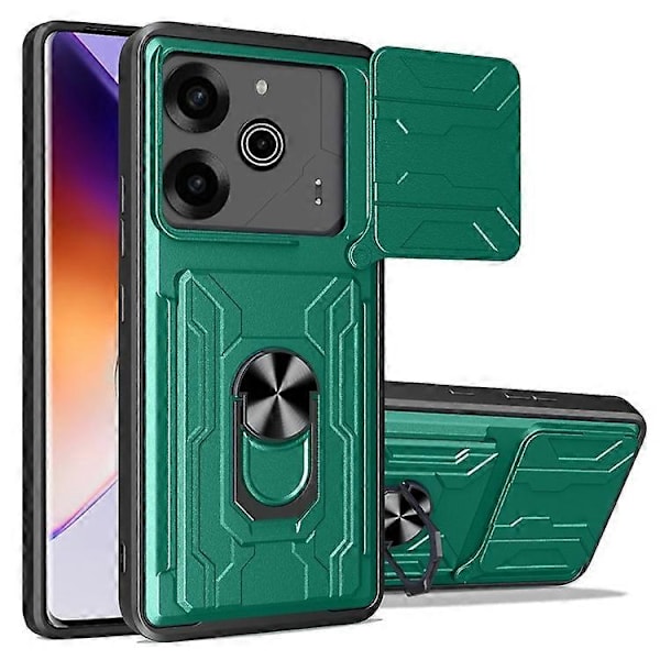 Kompatibel med TECNO Pova 6 4G / 6 Pro 5G Cover PC+TPU Støtteben Telefon Bagside Cover med Kamera Slider DarkGreen