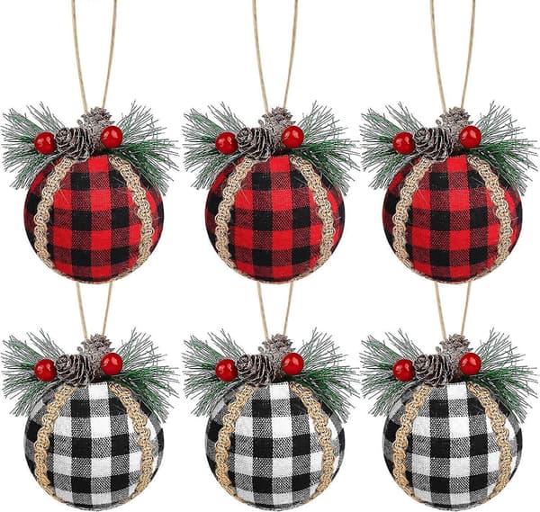 6 stk. Jule Buffalo Plaid Kule Ornamenter