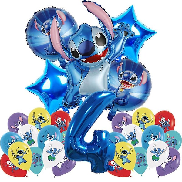 Lilo & Stitch Tema Födelsedagsfest Dekoration Barnleksak Present Latex Aluminiumfolieballong Engångsservis Evenemangstillbehör Balloon Set 4